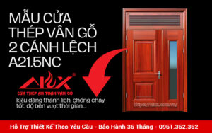 Mẫu Cửa Thép Vân Gỗ 2 Cánh Lệch A21.5NC