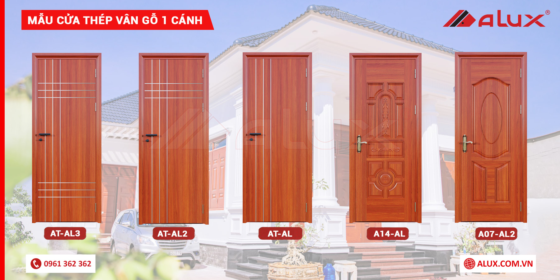 Mẫu cửa thép vân gỗ 1 cánh Alux