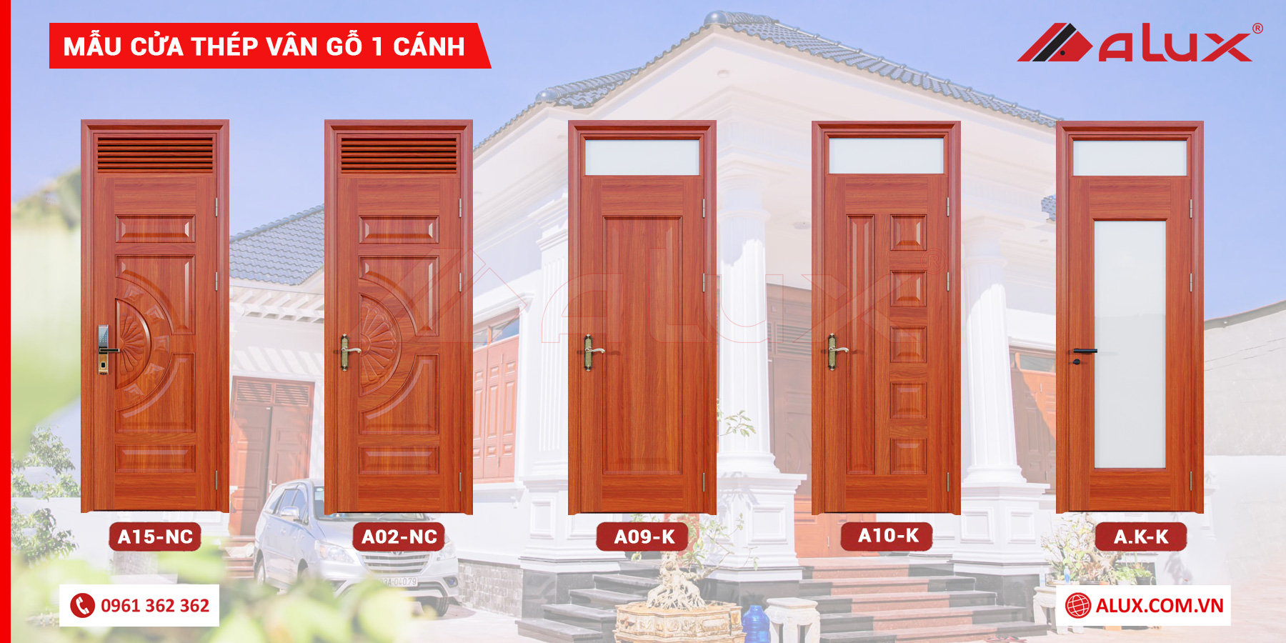 Mẫu cửa thép vân gỗ 1 cánh Alux