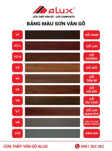 Các màu sắc phổ biến của Cửa thép vân gỗ