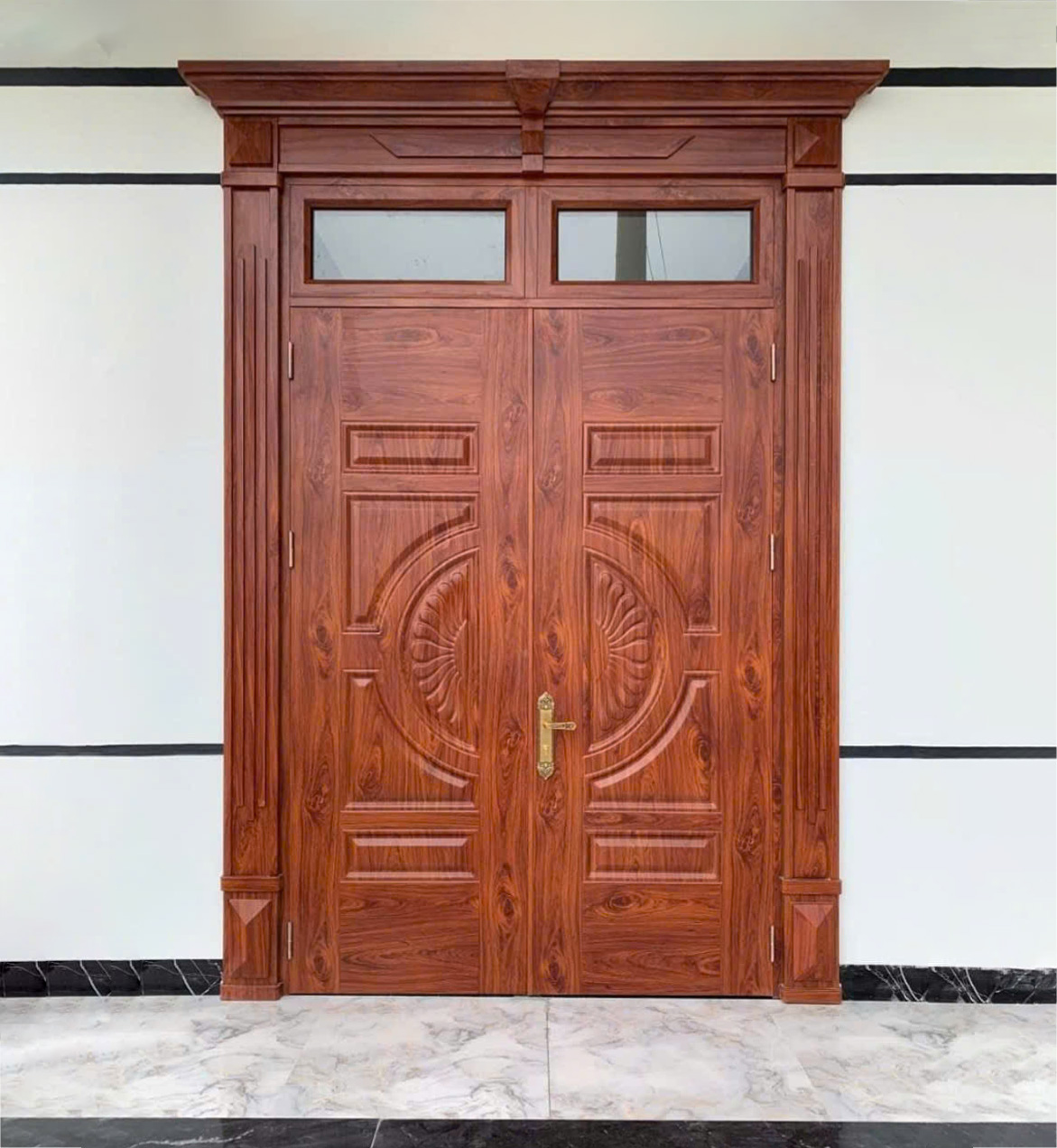 Cửa thép vân gỗ 2 cánh đều