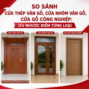 So sánh cửa thép vân gỗ, cửa nhôm vân gỗ, cửa gỗ công nghiệp: Ưu nhược điểm từng loại