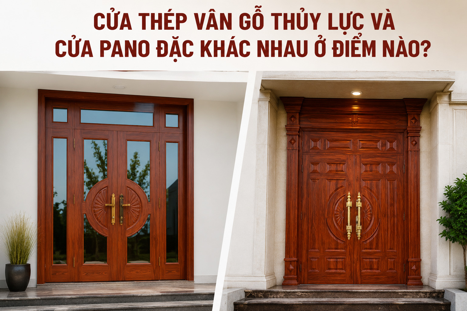 Cửa thép vân gỗ thủy lực và cửa pano đặc khác nhau ở điểm nào?