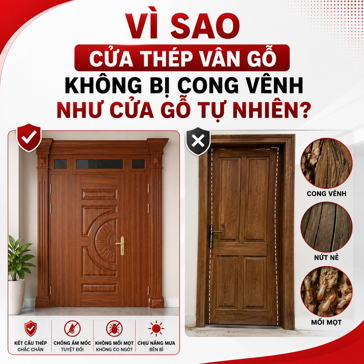 Vì sao cửa thép vân gỗ không bị cong vênh như cửa gỗ tự nhiên?