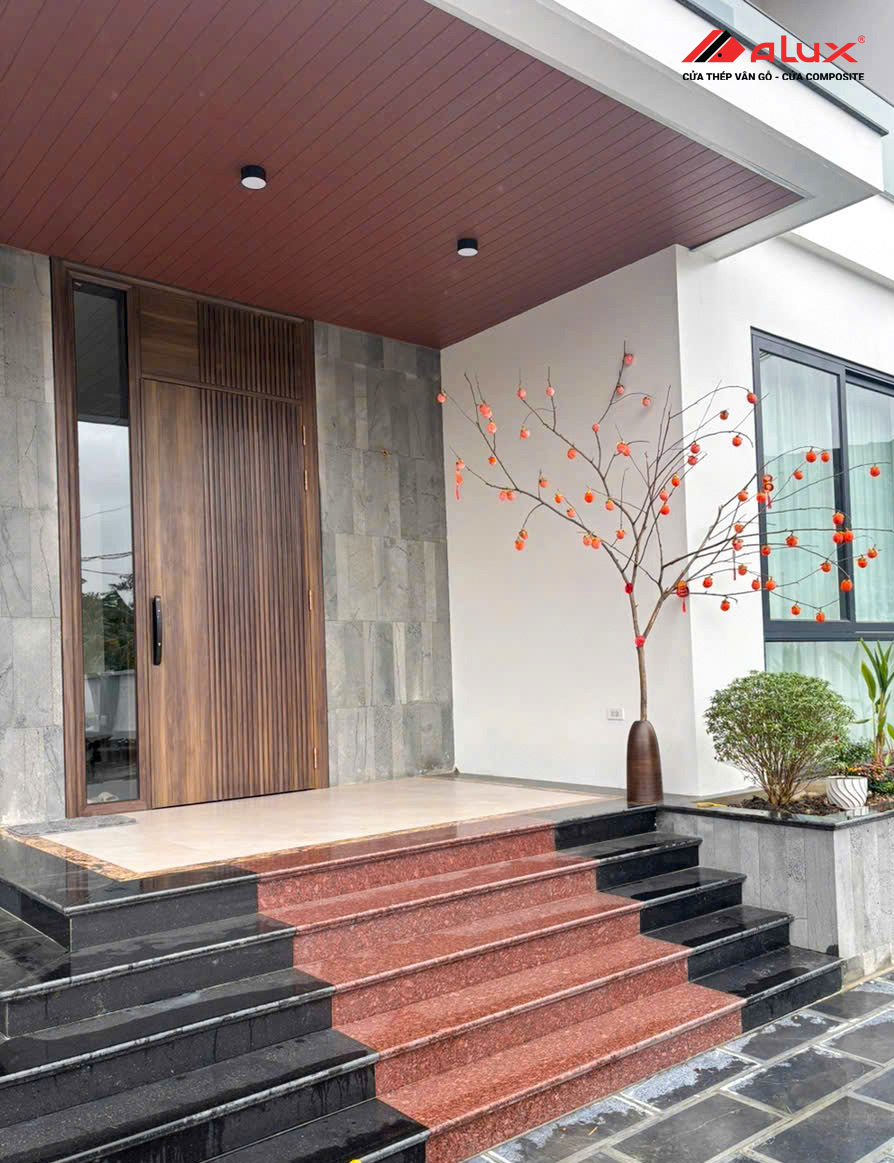 Cửa thép vân gỗ Alux hiện đại