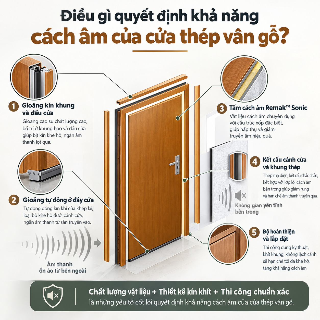 Điều gì quyết định khả năng cách âm của cửa thép vân gỗ?