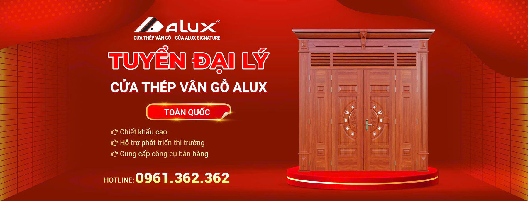 Tuyển đại lý cửa thép vân gỗ Alux